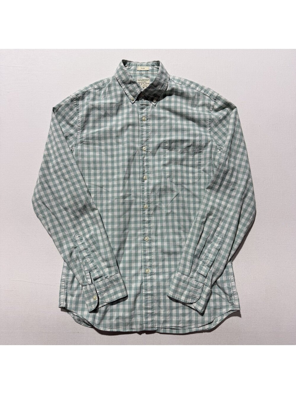J.Crew Slim Fit Mint Green Gingham Button Down Shirt Preppy